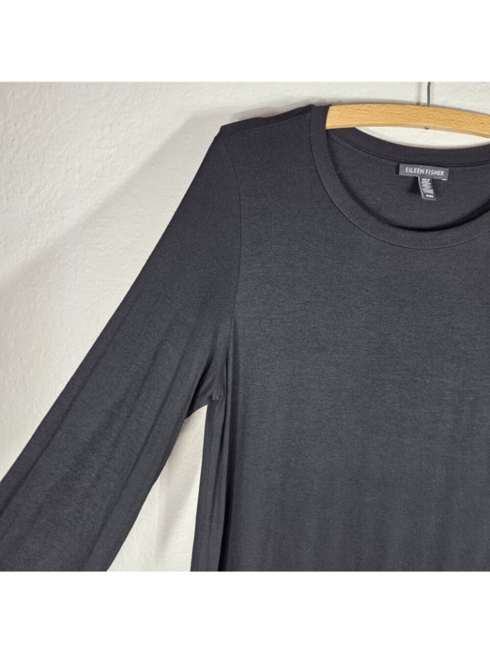 Eileen Fisher Black Tunic Top Size M Long Side Slits Long Sleeve Minimalist - Picture 11 of 16